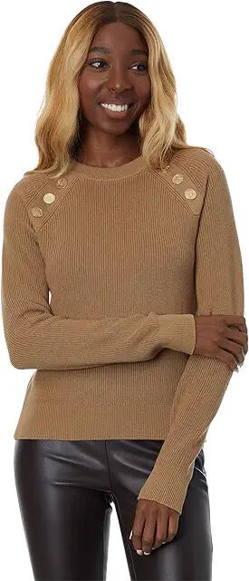 MICHAEL Michael Kors Easy Raglan Snap Shakr Sweater (Dark Camel) Women's Clothing Cover