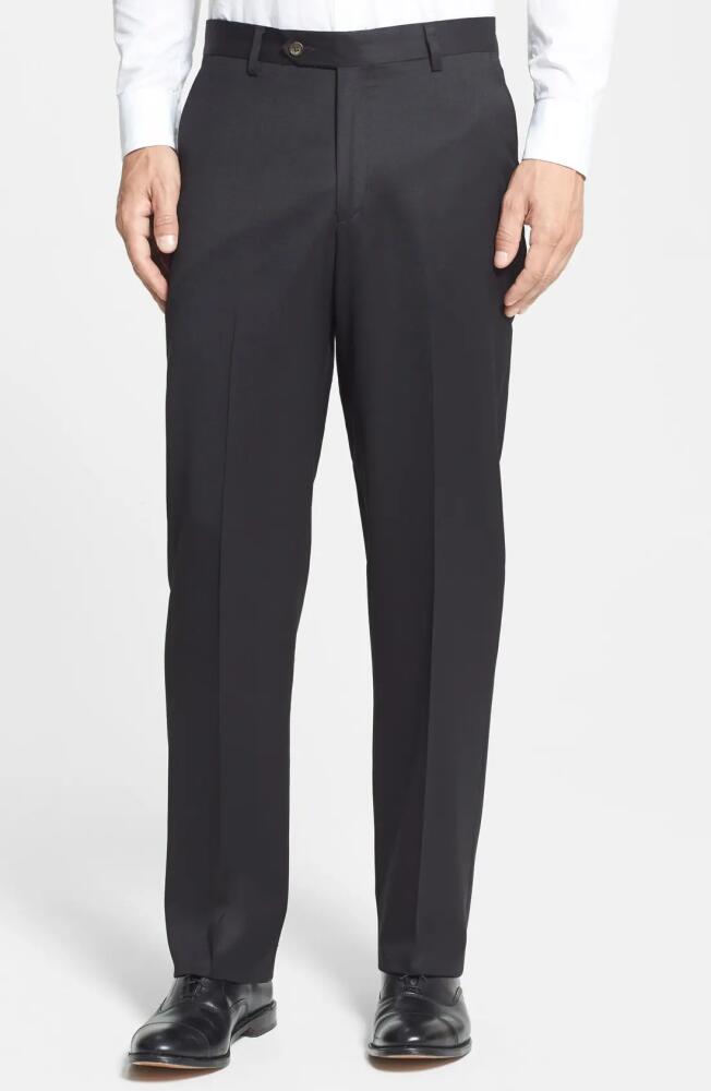 Berle Flat Front Classic Fit Wool Gabardine Dress Pants in Black Cover