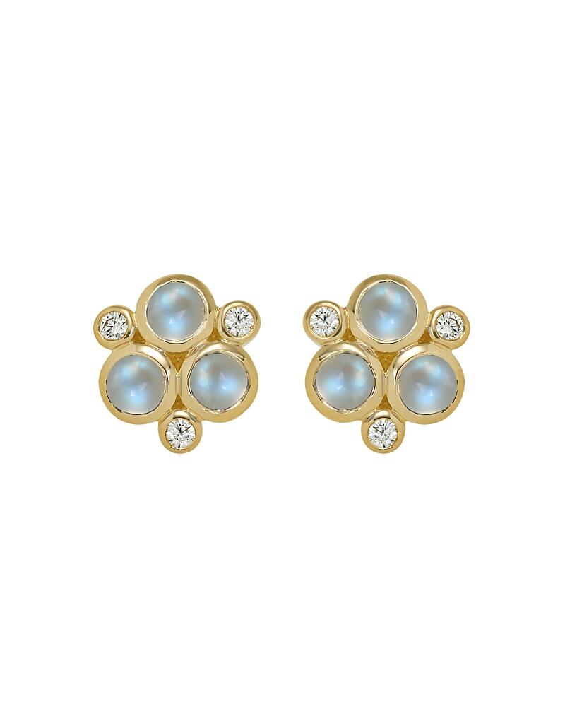 Temple St. Clair Classic Trio Earrings with Royal Blue Moonstone and Diamonds in 18K Yellow Gold Cover