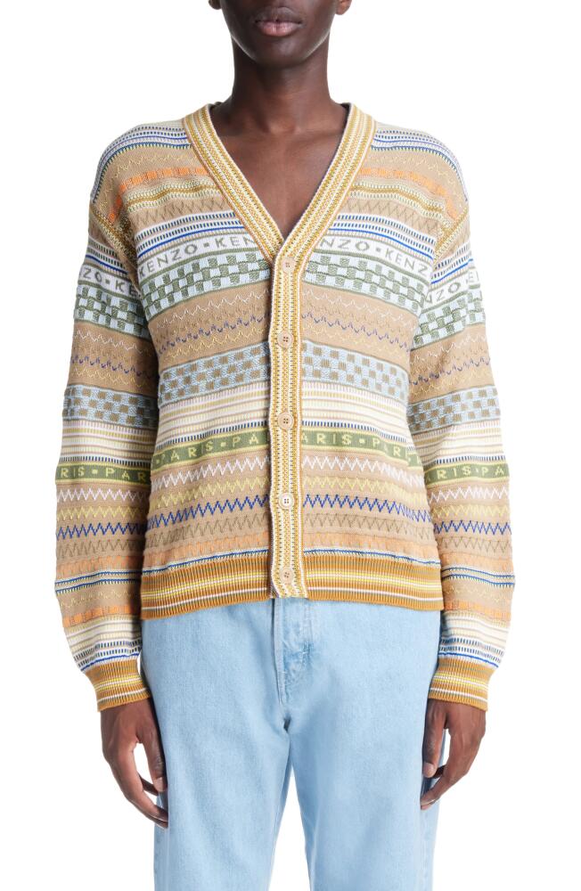 KENZO Fair Isle Cotton V-Neck Cardigan in Camel Cover