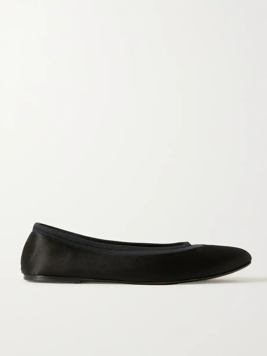 LOULOU STUDIO - + Net Sustain Frano Stretch Jersey-trimmed Satin Ballet Flats - Black Cover