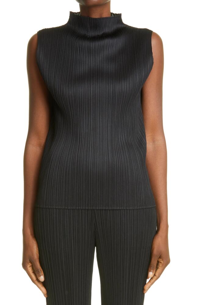 Pleats Please Issey Miyake Pleated Funnel Neck Top in Black Cover