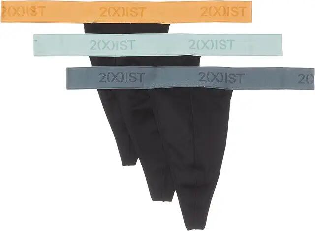 2(X)IST Essential Cotton 3-Pack Classic Thong (Black With Buff Orange/Black With Surf Spray/Black Stormy Weathe) Men's Underwear Cover