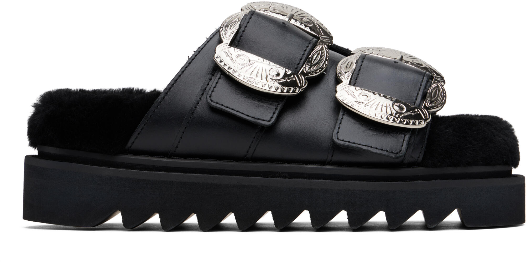 Toga Pulla Black Teddy Double Strap Buckled Sandals Cover