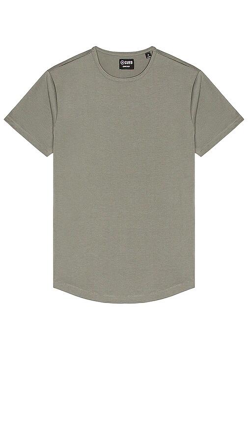 Cuts Crew Curve Hem T-Shirt in Sage Cover