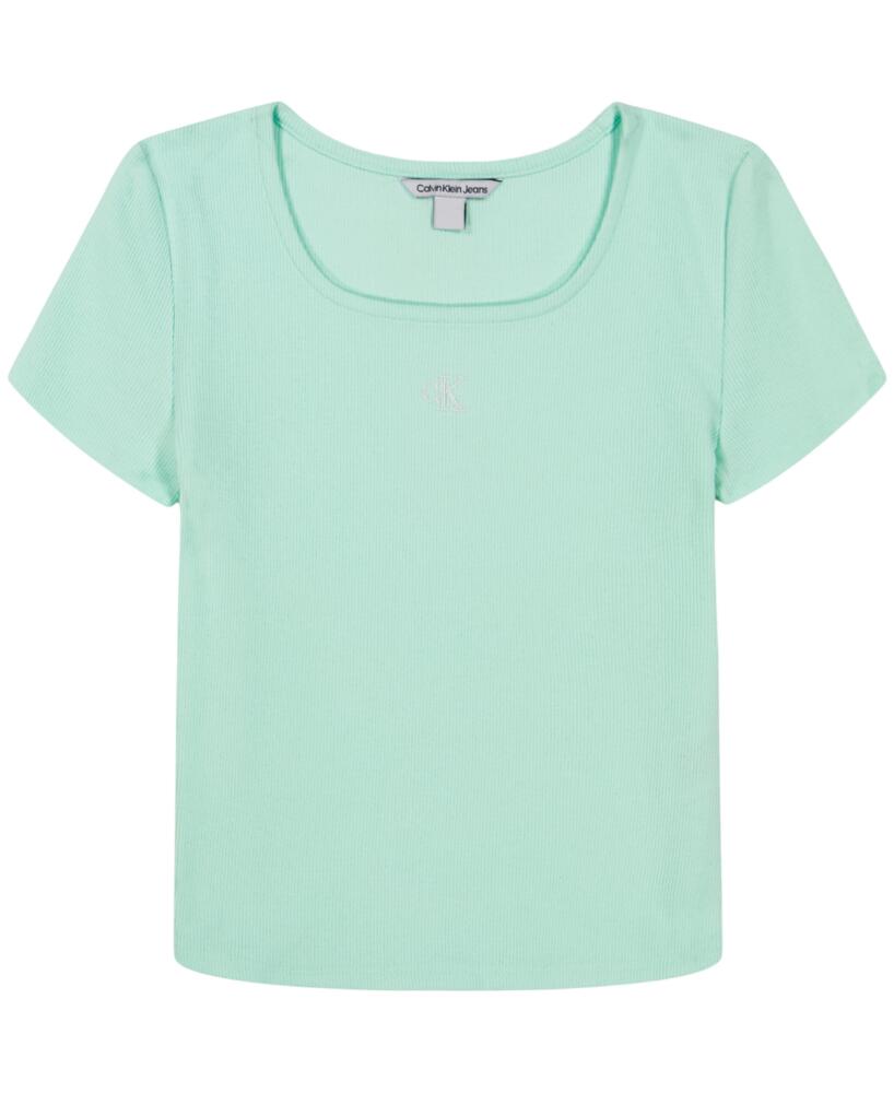 Calvin Klein Big Girls Short Sleeves Square Neck Ribbed T-shirt - Honeydew Cover