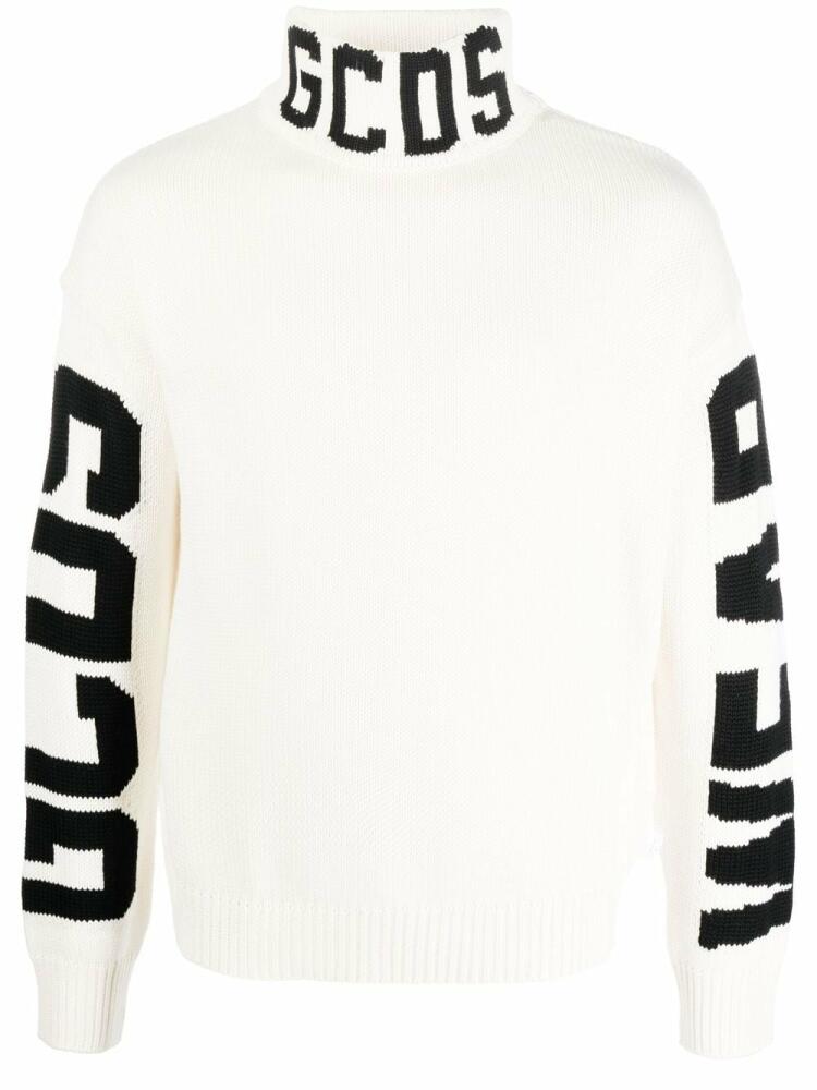 GCDS intarsia-knit logo roll-neck jumper - Neutrals Cover