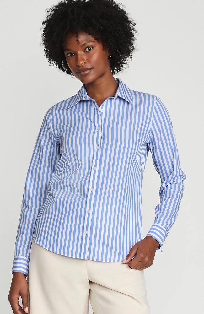 Lands' End No Iron Supima Cotton Long Sleeve Shirt in Chicory Blue Stripe Cover