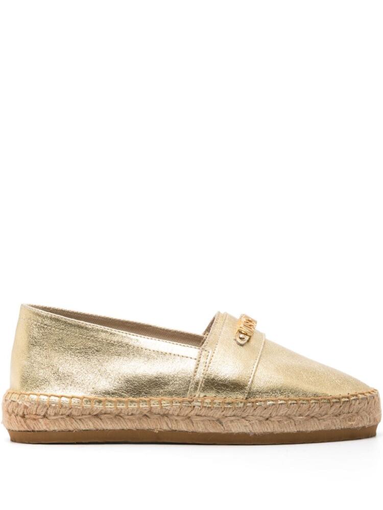 Moschino logo-lettering metallic leather espadrilles - Gold Cover