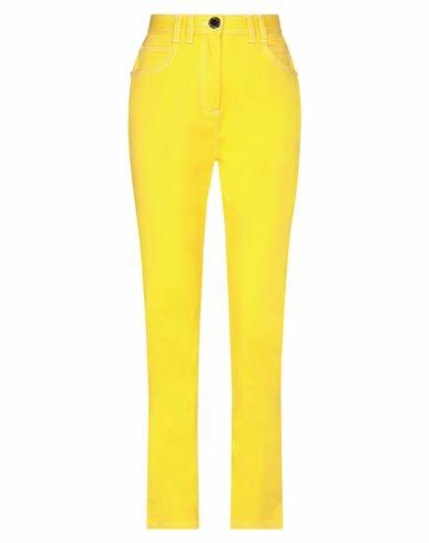 Balmain Woman Jeans Yellow Cotton, Elastane Cover