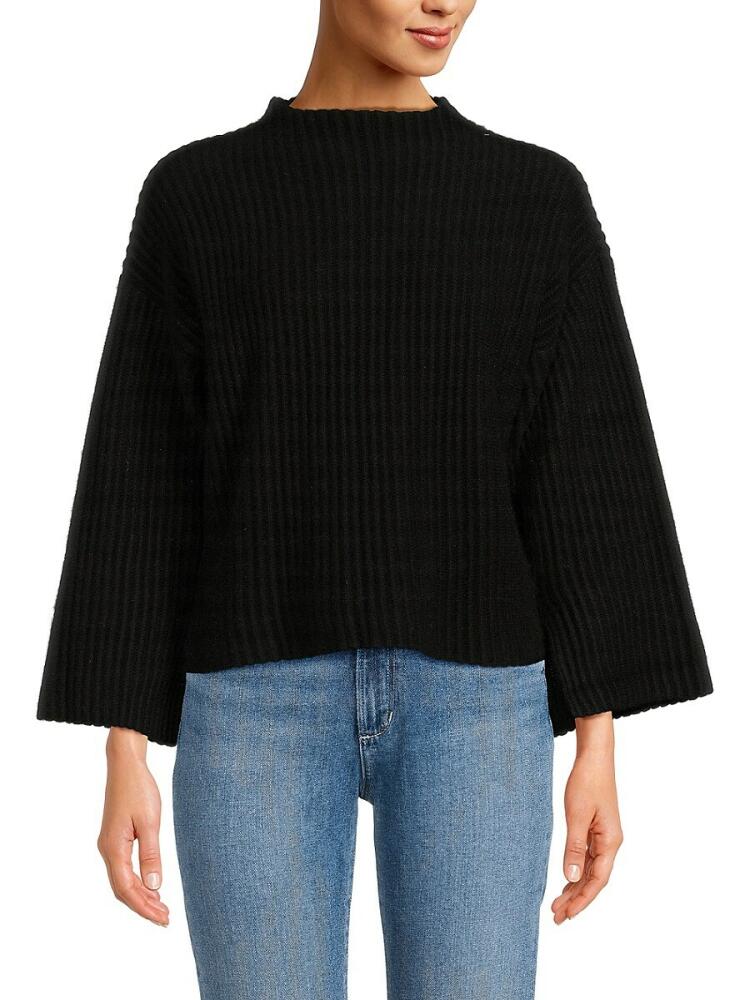 Design 365 Women's Boxy Mockneck Cashmere Sweater - Black Cover