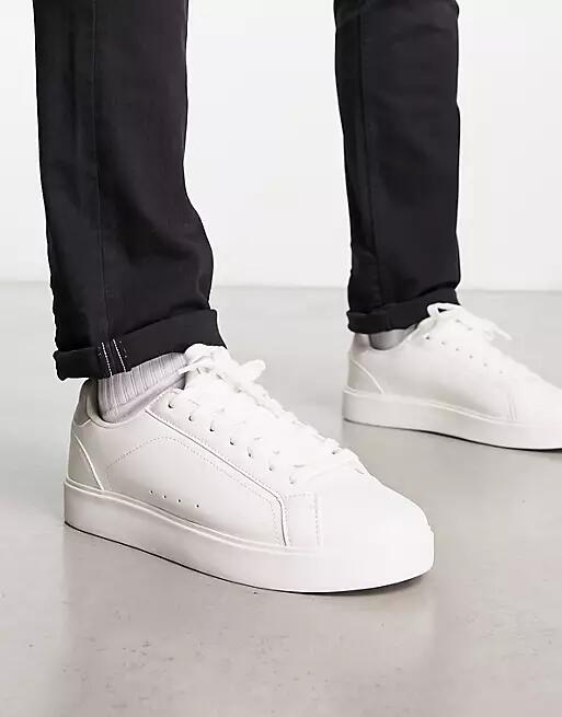 Pull & Bear basic lace-up sneakers in white Cover