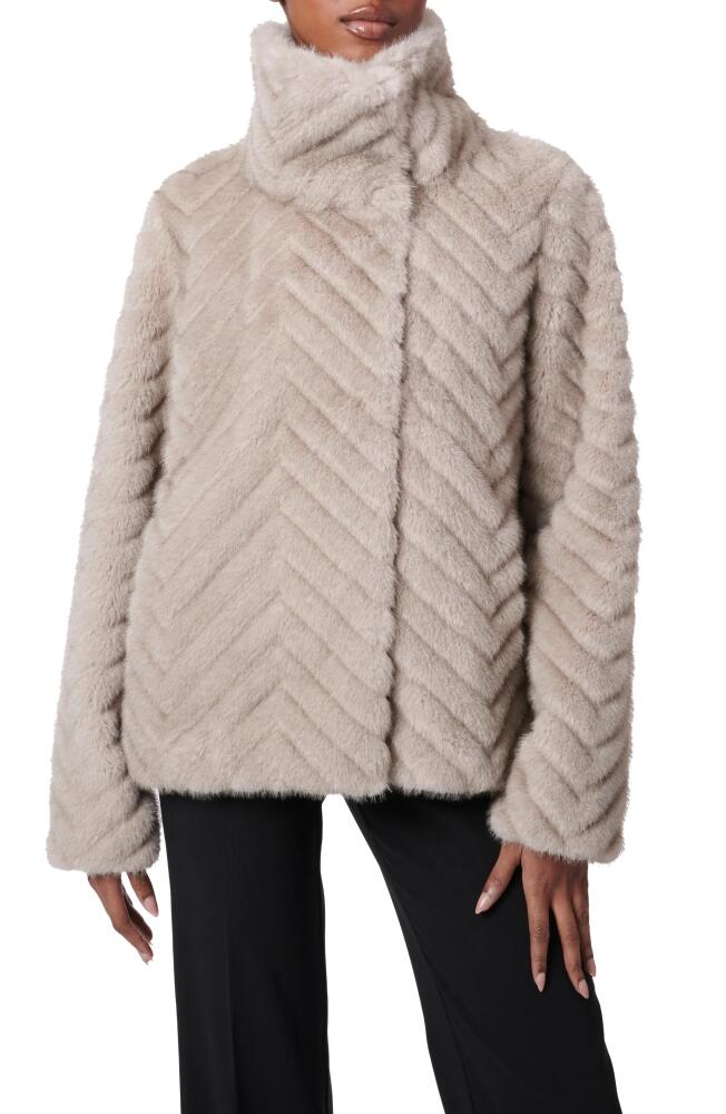 Bernardo Chevron Quilted Faux Fur Jacket in Grey Cover