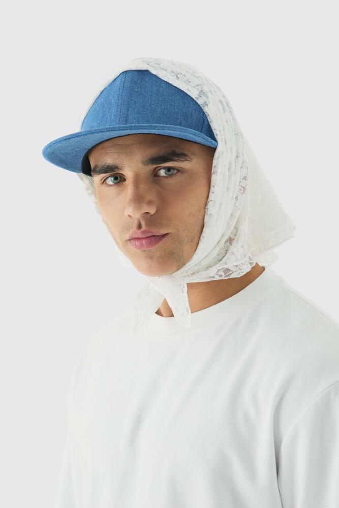 boohoo Mens Lace Scarf Denim Snapback Cap - Blue Cover