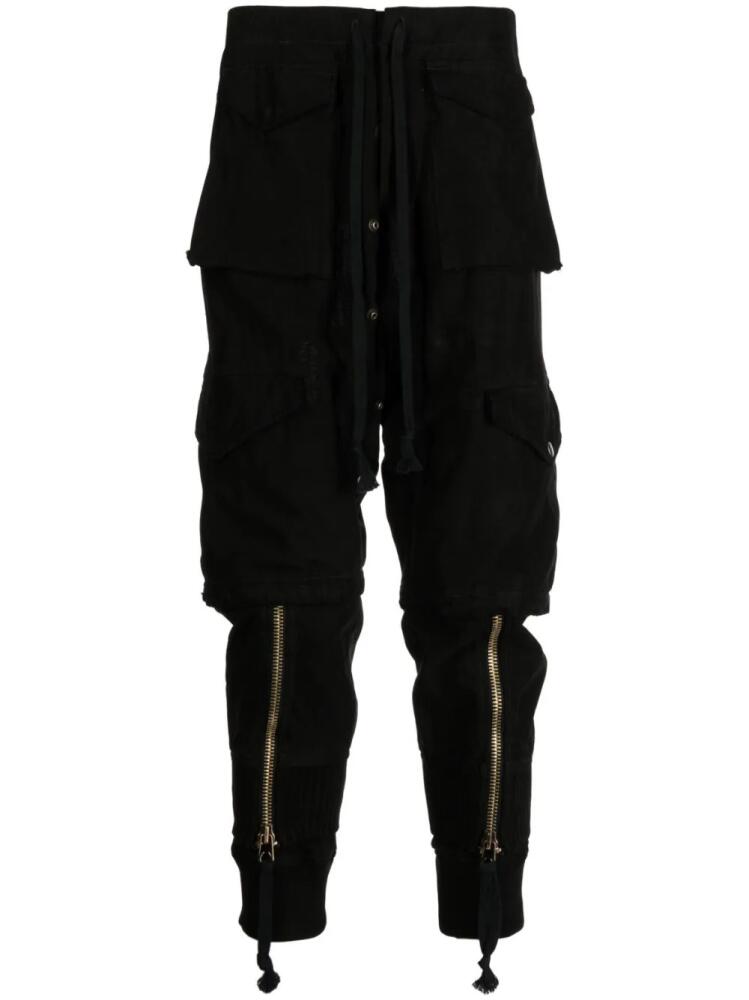 Greg Lauren zip-detail drop-crotch cargo trousers - Black Cover