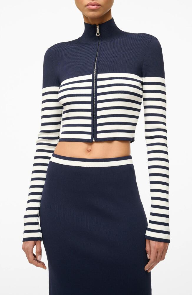 STAUD Raft Stripe Crop Cardigan in Navy/White Cover