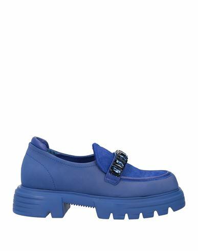 Jeannot Woman Loafers Bright blue Leather, Textile fibers Cover