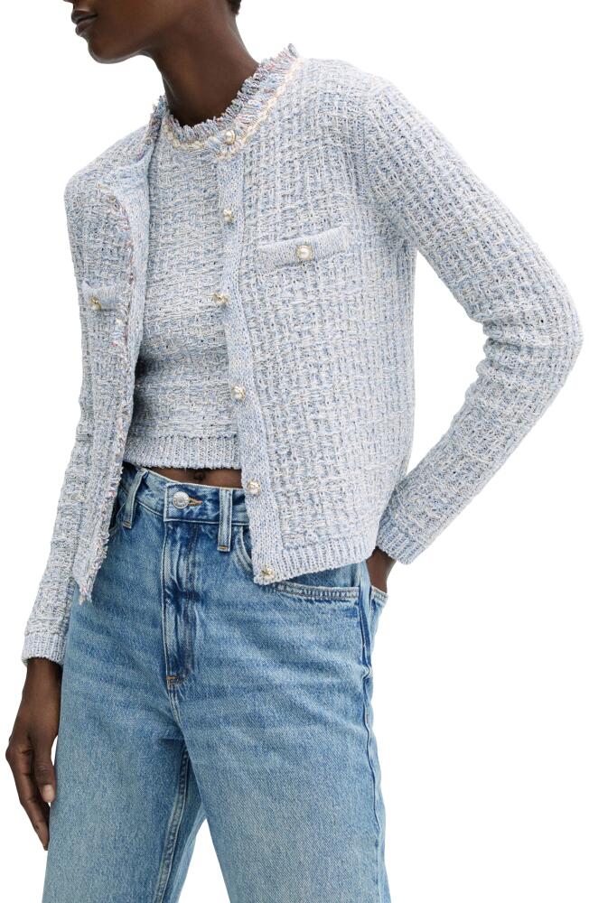 MANGO Jewel Button Tweed Jacket in Sky Blue Cover