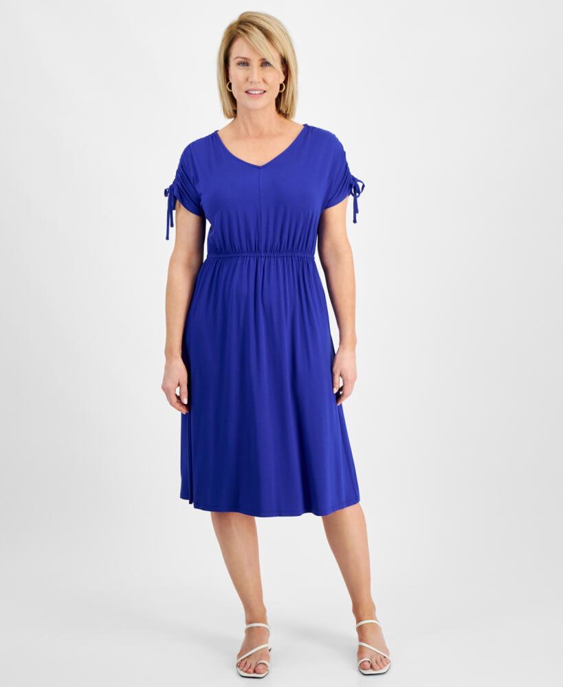 Style & Co Petite V-Neck Shirred-Sleeve Knit Dress, Created for Macy's - Jazzy Blue Cover