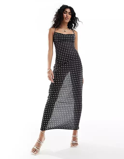 4th & Reckless milan sheer polka dot mesh beach dress in black Cover