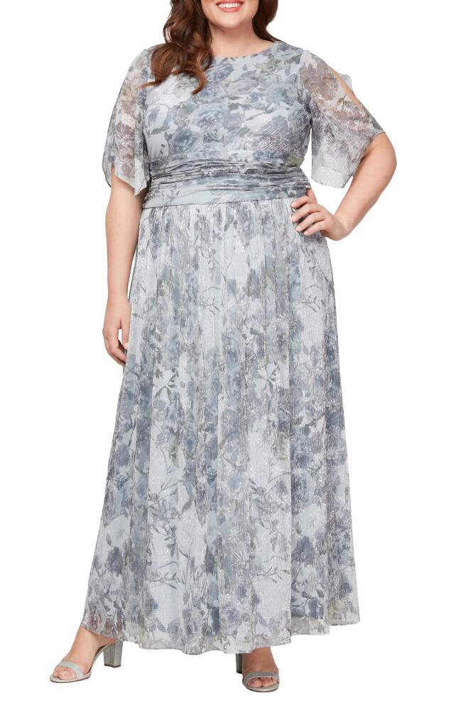 SL FASHIONS Floral Cold Shoulder Gown in Silver Multi Cover