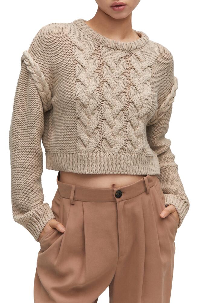 MANGO Cable Stitch Crewneck Sweater in Beige Cover