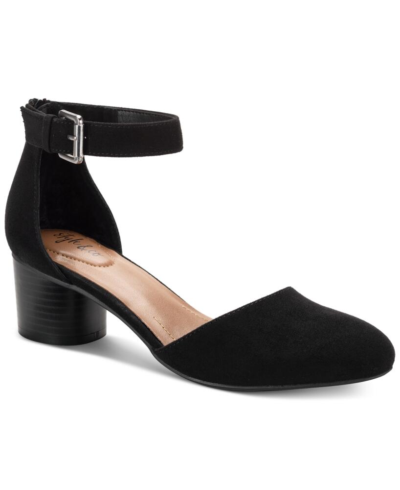 Style & Co Women's Alinaa Two Piece Stacked Heel Dress Pumps, Created for Macy's - Black Micro Cover