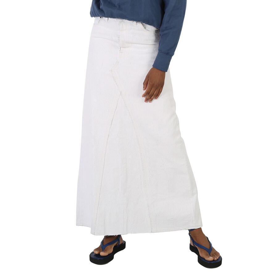 Maison Margiela Ladies White Crack High-Waisted Denim Maxi Skirt Cover