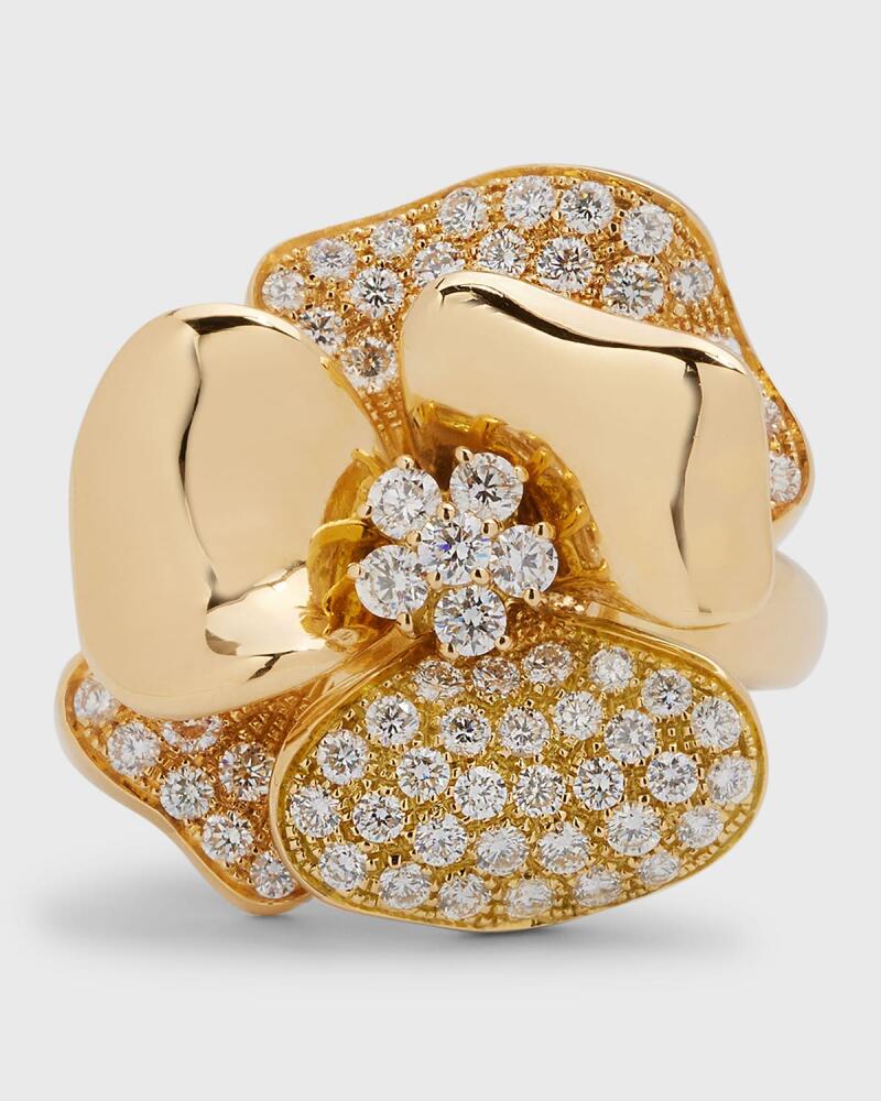 Leo Pizzo 18K Yellow Gold Half Diamond Flower Ring, Size 7 Cover