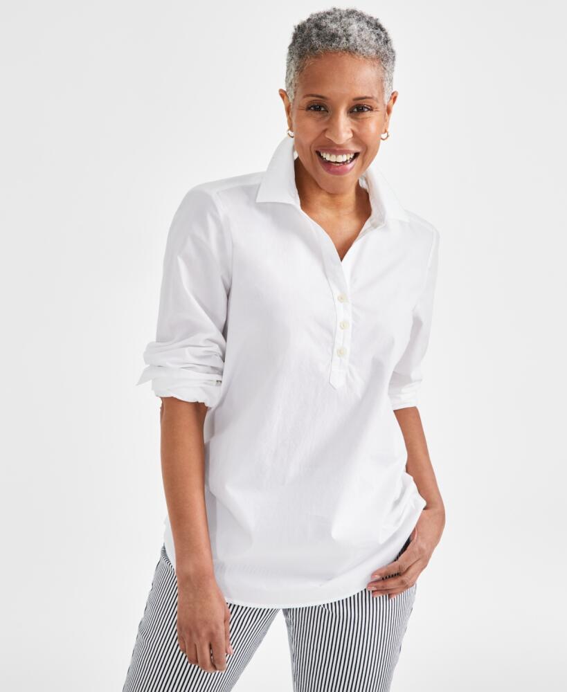 Style & Co Women's Printed Cotton Split-Neck Popover Shirt, Created for Macy's - Bright White Cover