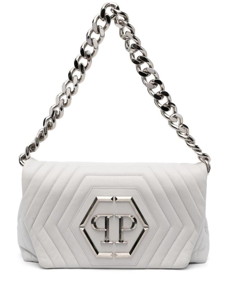 Philipp Plein Hexagon logo-plaque quilted shoulder bag - White Cover