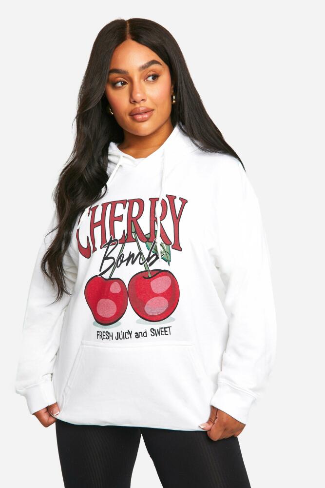 boohoo Womens Plus Cherry Bomb Oversized Hoodie - White Cover