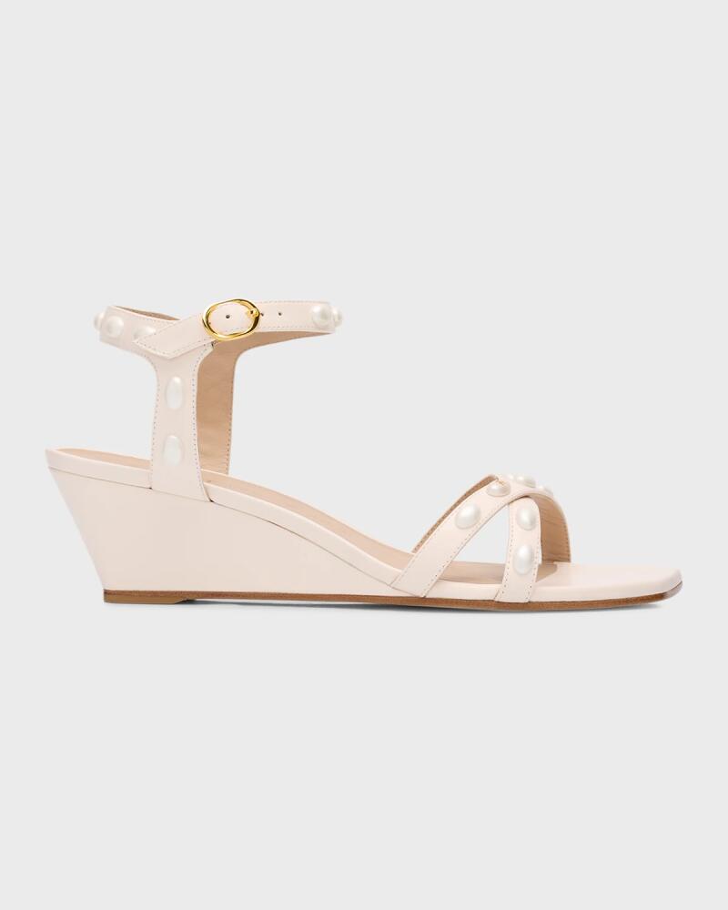 Stuart Weitzman Pearlita Leather Crisscross Wedge Sandals Cover