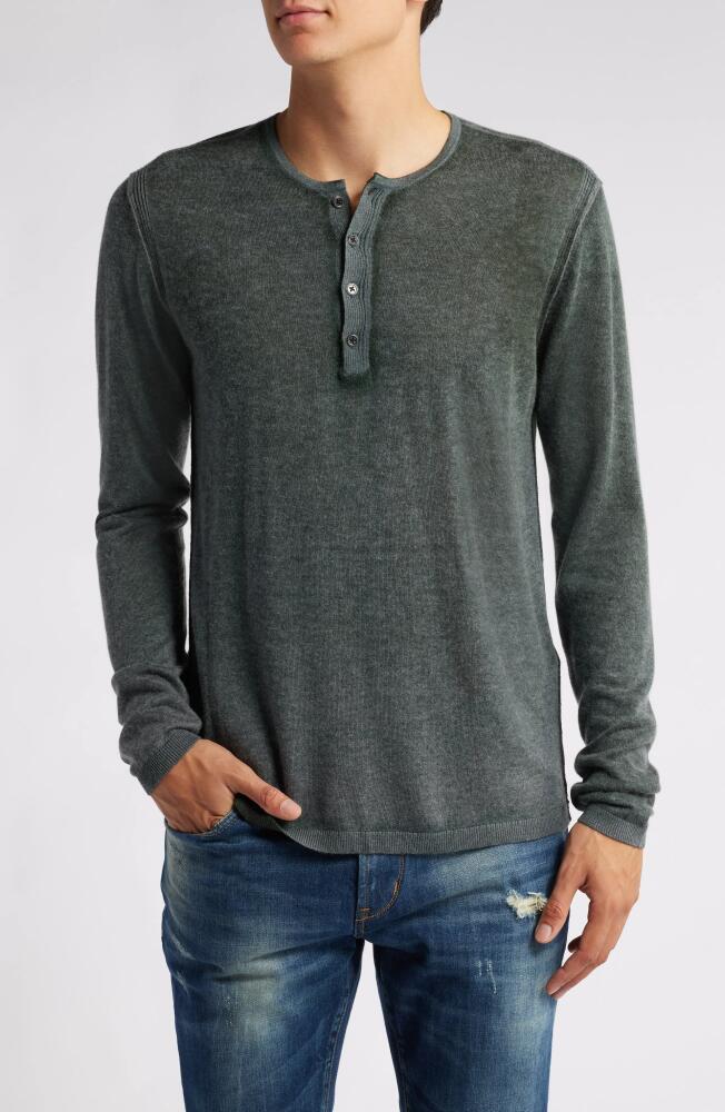 John Varvatos Christie Silk & Cashmere Henley Sweater in Forest Green Cover