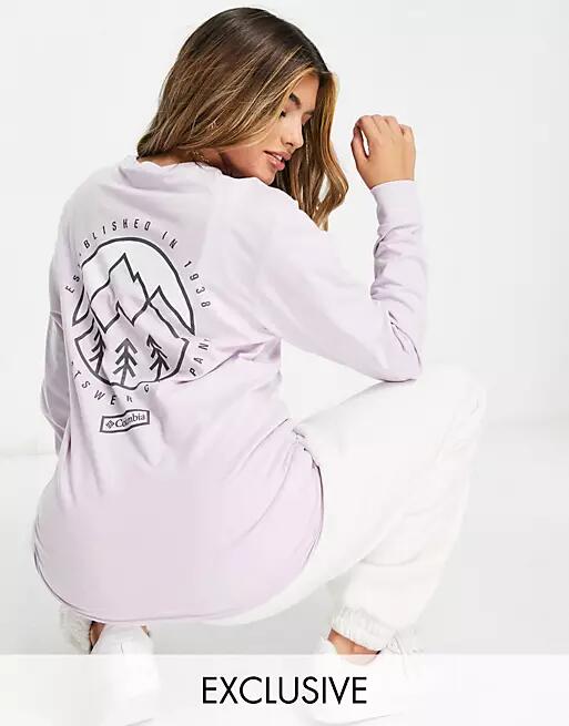 Columbia Cades Cove long sleeve back print t-shirt in lilac Exclusive at ASOS-Purple Cover