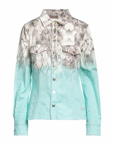 Marani Jeans Woman Denim shirt Turquoise Cotton, Elastane Cover