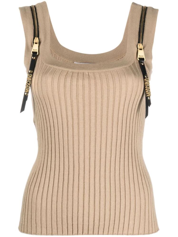 Moschino decorative-zip cotton tank top - Neutrals Cover