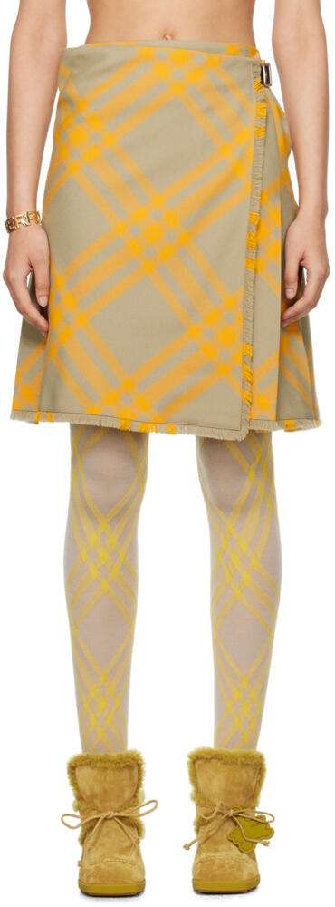 Burberry Yellow & Beige Check Midi Skirt Cover