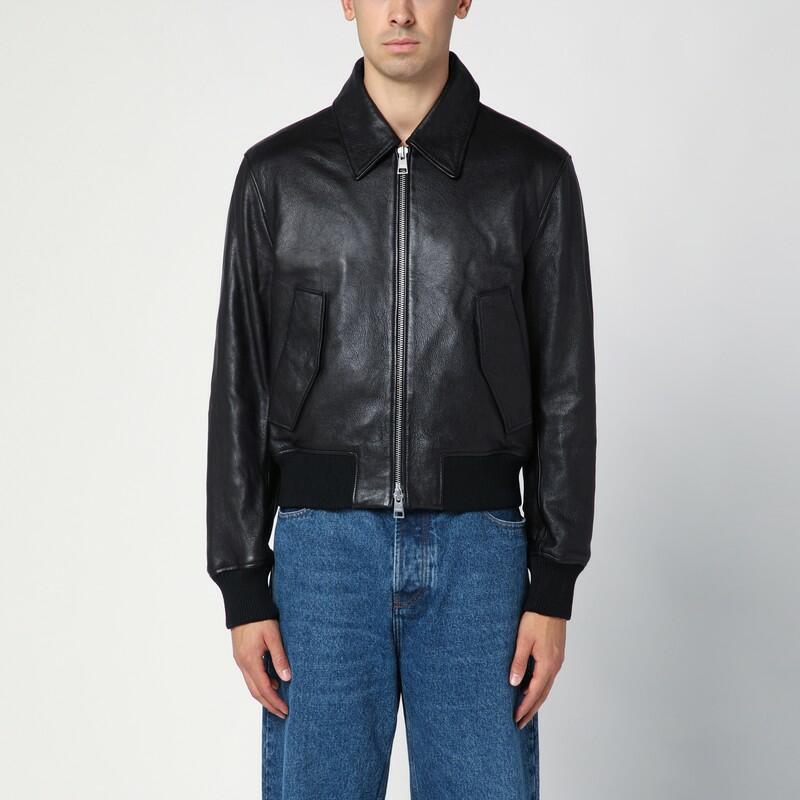 Ami Paris Black leather bomber jacket Cover