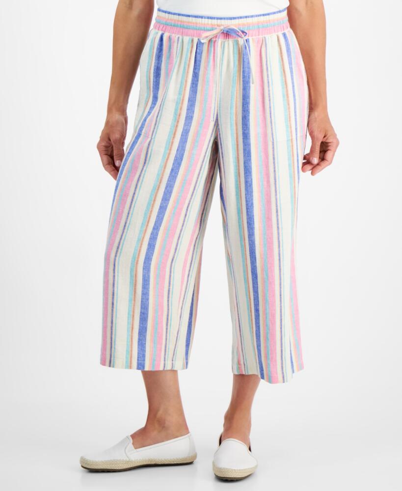 Style & Co Petite Striped Wide-Leg Cropped Pants, Created for Macy's - Natural Cover