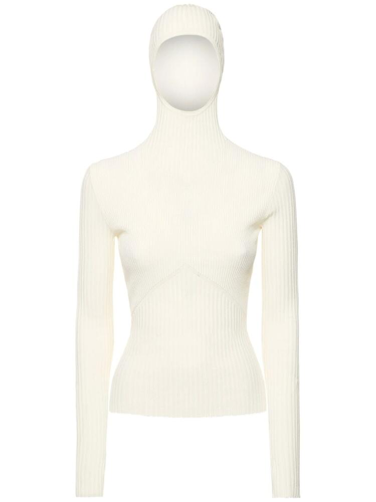 ANDREADAMO Ribbed Knit Viscose Blend Hooded Top Cover