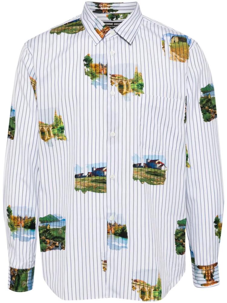 Comme des Garçons Homme Deux landscape-print striped shirt - White Cover