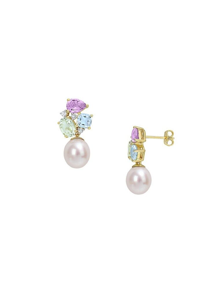 Sonatina Women's Goldplated Sterling Silver, 9-9.5MM Freshwater Pearl & Multi-Stone Drop Earring Cover