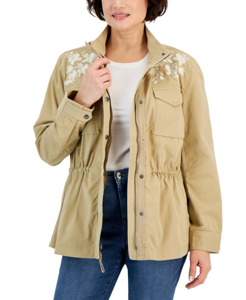 Style & Co Women's Floral-Embroidered Jacket, Created for Macy's - Floral Embroidery Cover