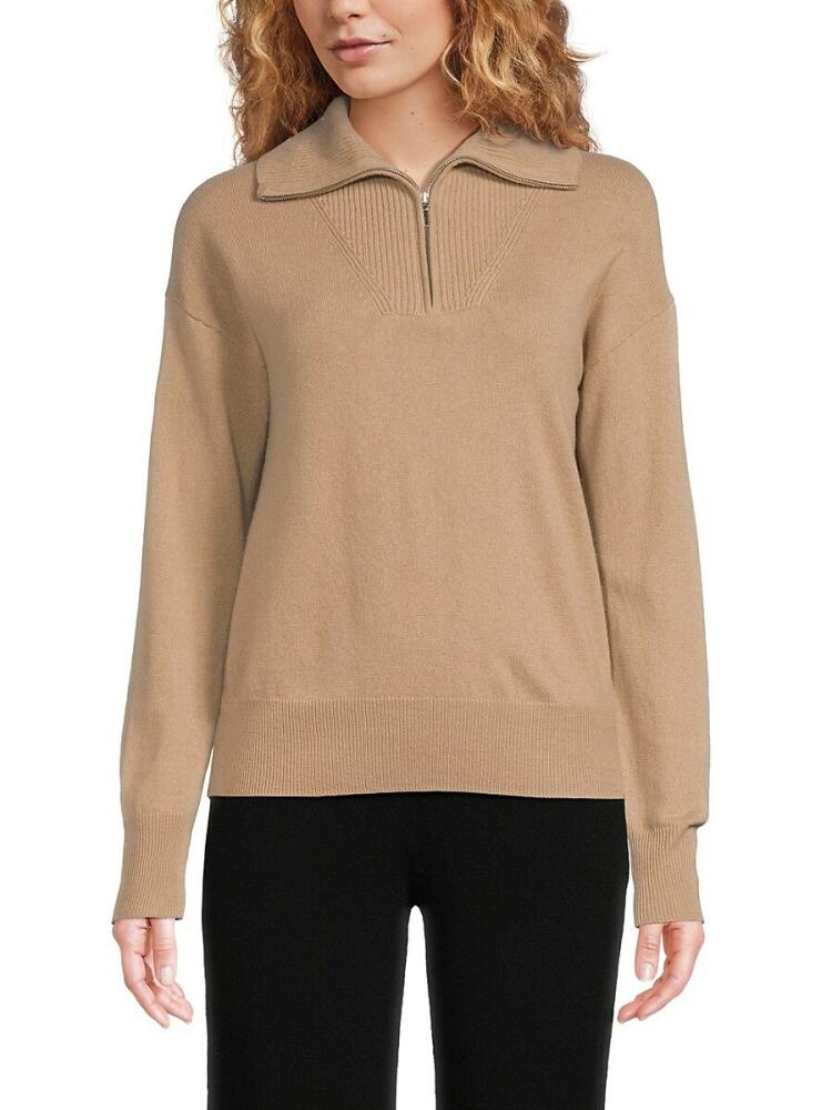 Amicale Women's Cashmere Quarter Zip Sweater - Camel Cover