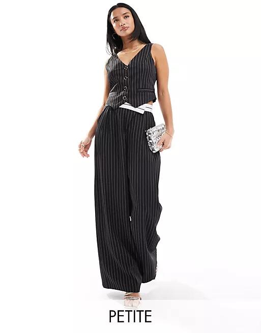 Extro & Vert Petite tailored pinstripe pants with asymmetric waistband in black - part of a set Cover