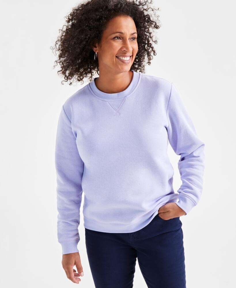 Style & Co Petite Crewneck Long-Sleeve Fleece Sweatshirt, Created for Macy's - Moonlit Iris Cover