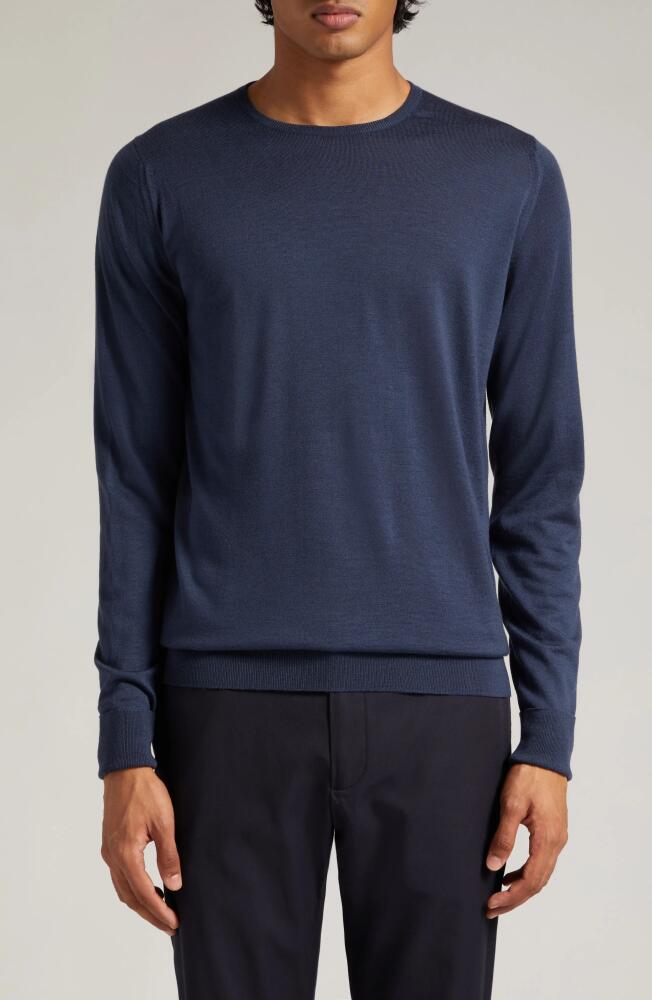 John Smedley Marcus Virgin Wool Crewneck Sweater in Smoke Blue Cover