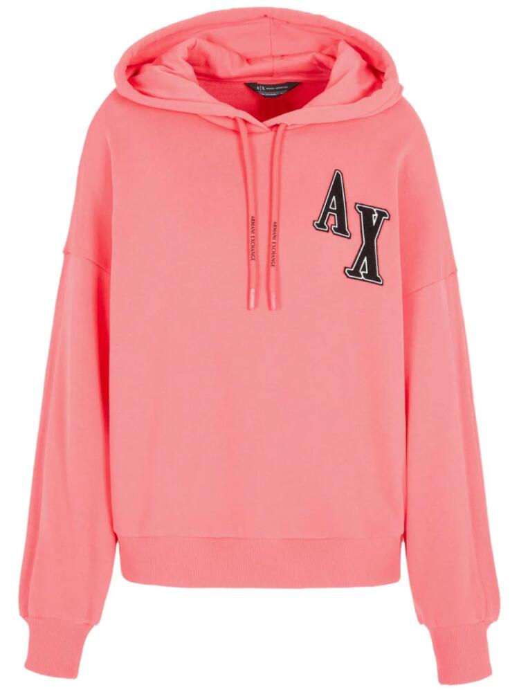 Armani Exchange logo-patch drawstring hoodie - Pink Cover