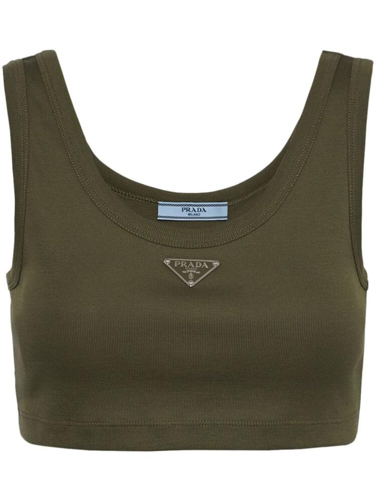 Prada logo-plaque cotton tank top - Green Cover